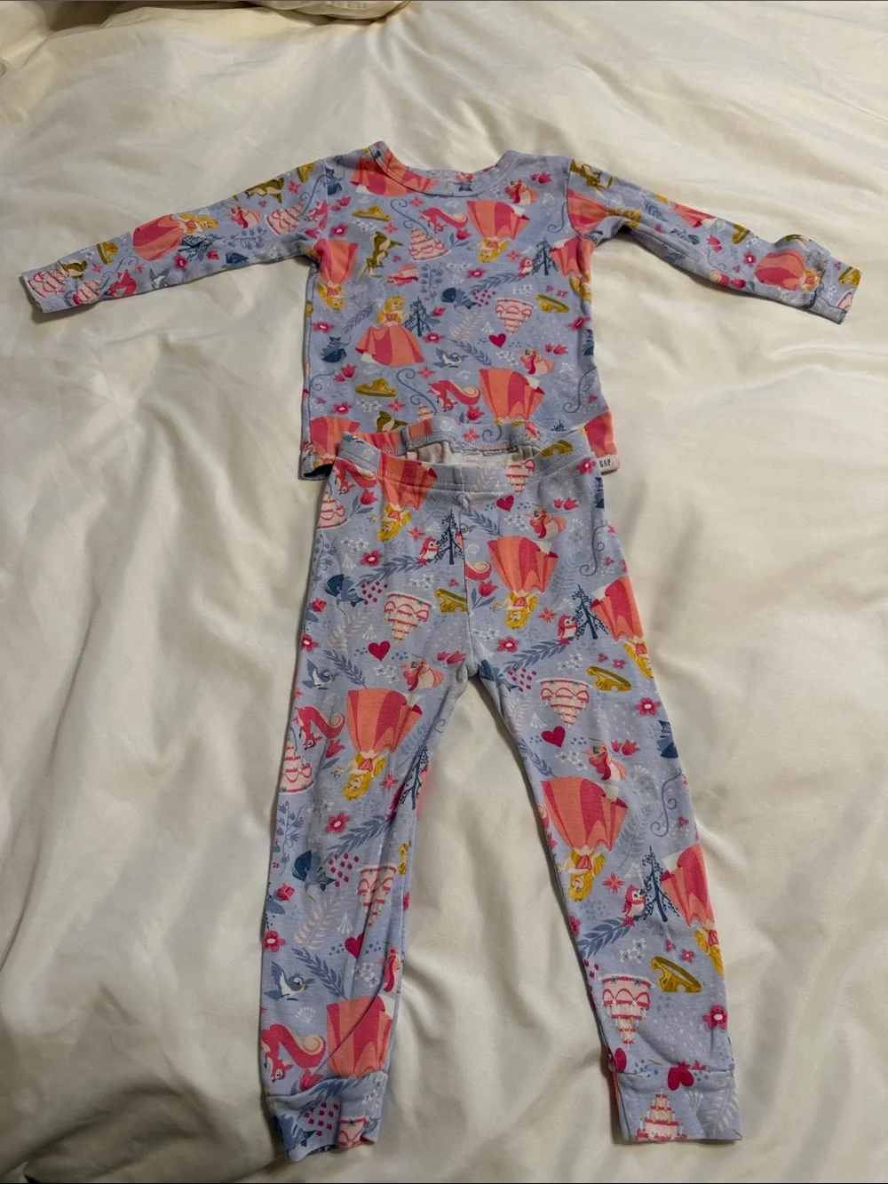 GAP Girls Blue Pajama Set with Pink Princess Print